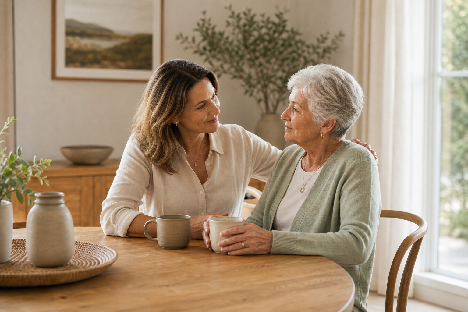 A family feeling reassured after a calm conversation